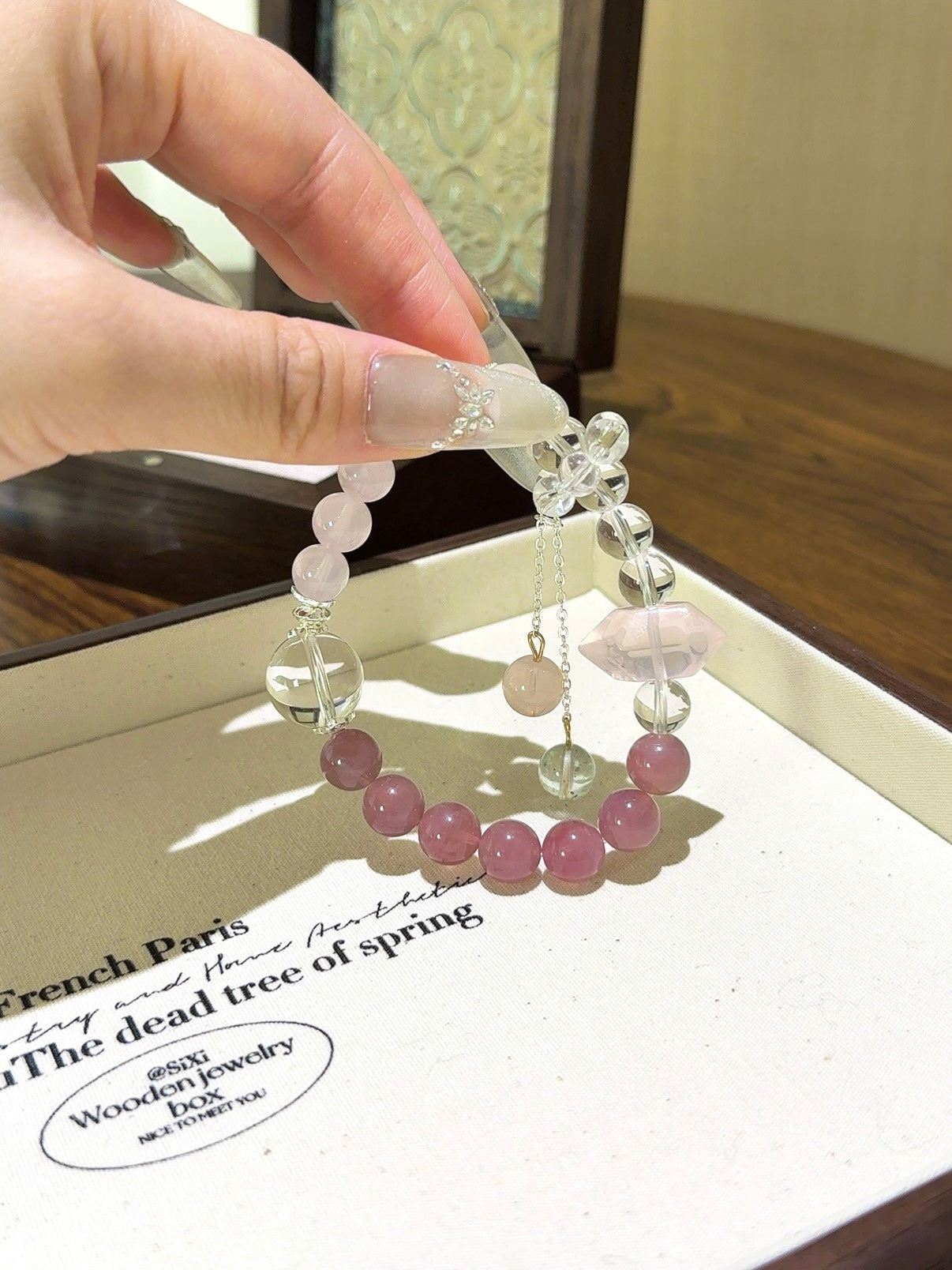 ▫️▪️ Pink quartz white water double-pointed bracelet